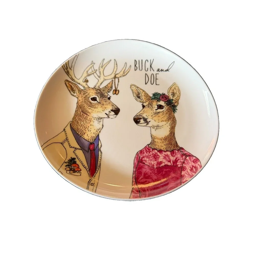 West Elm Rachel Kozlowski Dapper Animal Plate Buck & Doe 8 5/8” -